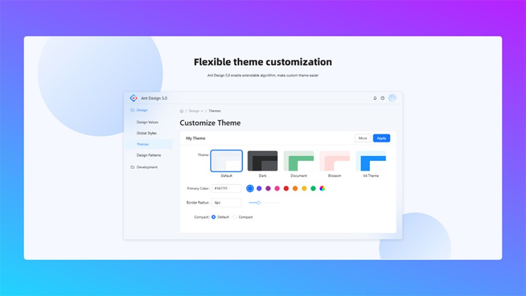 Ant Design 5.0 упрощает создание пользовательских тем.
